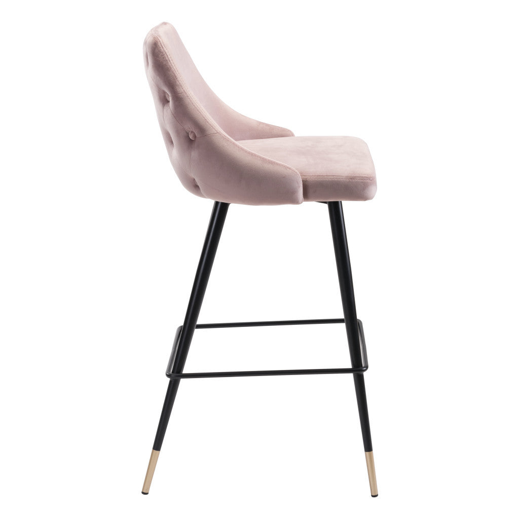 30" Pink And Black Velvet And Steel Bar Height Bar Chair - Loft&Timber