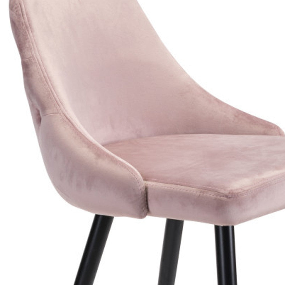 30" Pink And Black Velvet And Steel Bar Height Bar Chair - Loft&Timber