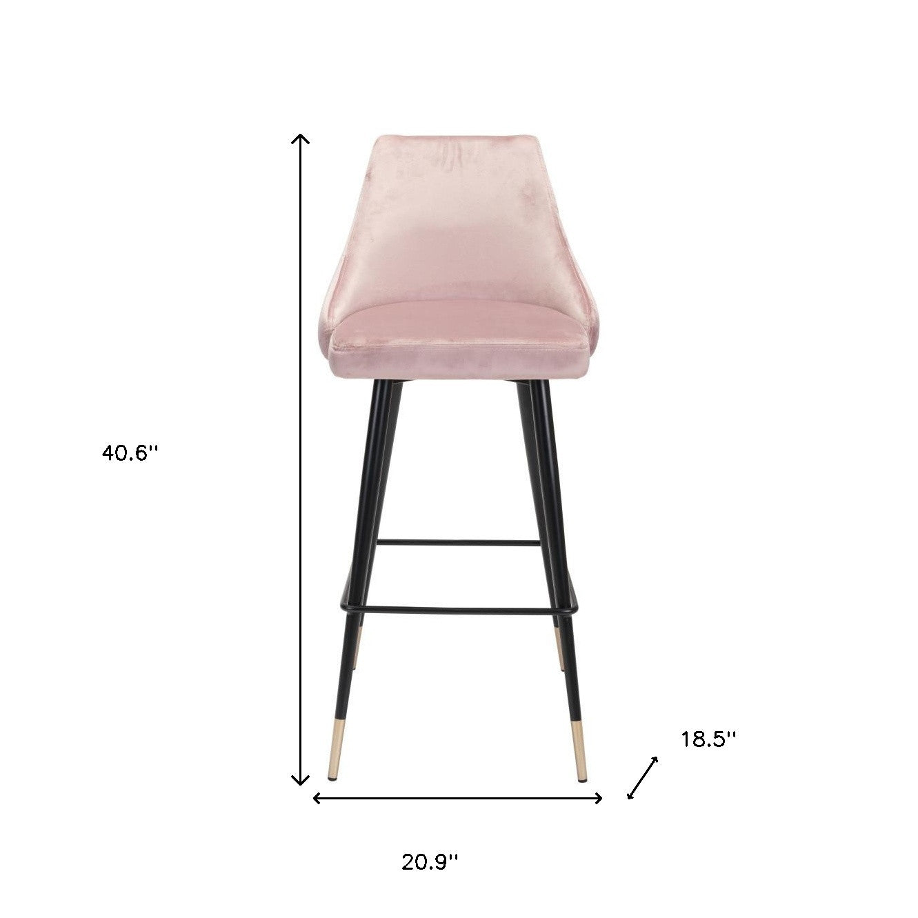 30" Pink And Black Velvet And Steel Bar Height Bar Chair - Loft&Timber