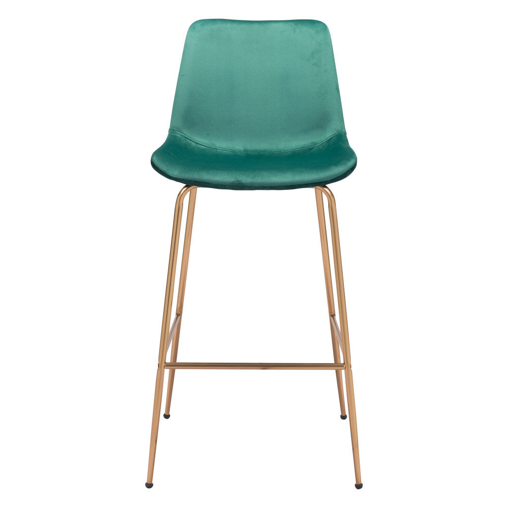 31" Green And Copper Steel Low Back Bar Height Bar Chair - Loft&Timber