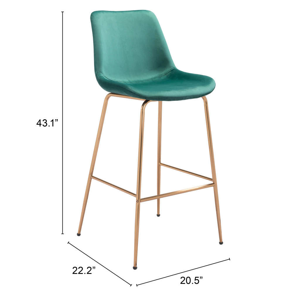 31" Green And Copper Steel Low Back Bar Height Bar Chair - Loft&Timber