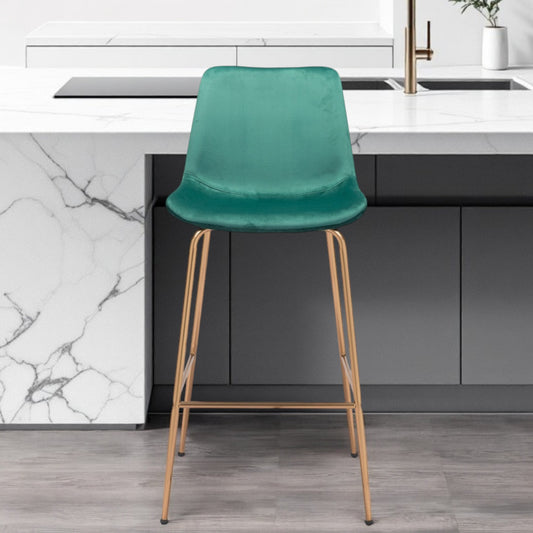 31" Green And Copper Steel Low Back Bar Height Bar Chair - Loft&Timber