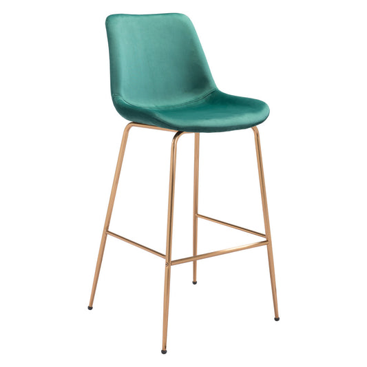31" Green And Copper Steel Low Back Bar Height Bar Chair - Loft&Timber