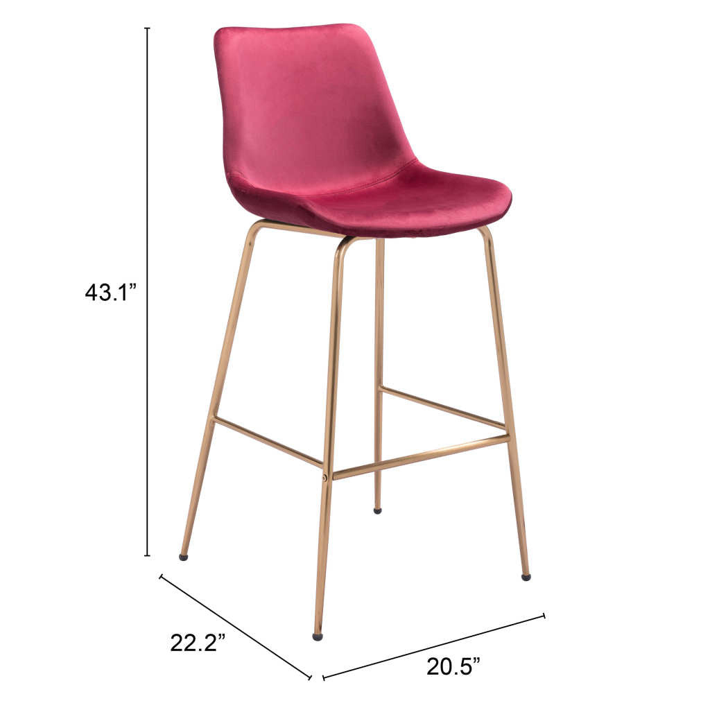 31" Red And Copper Steel Low Back Bar Height Bar Chair - Loft&Timber