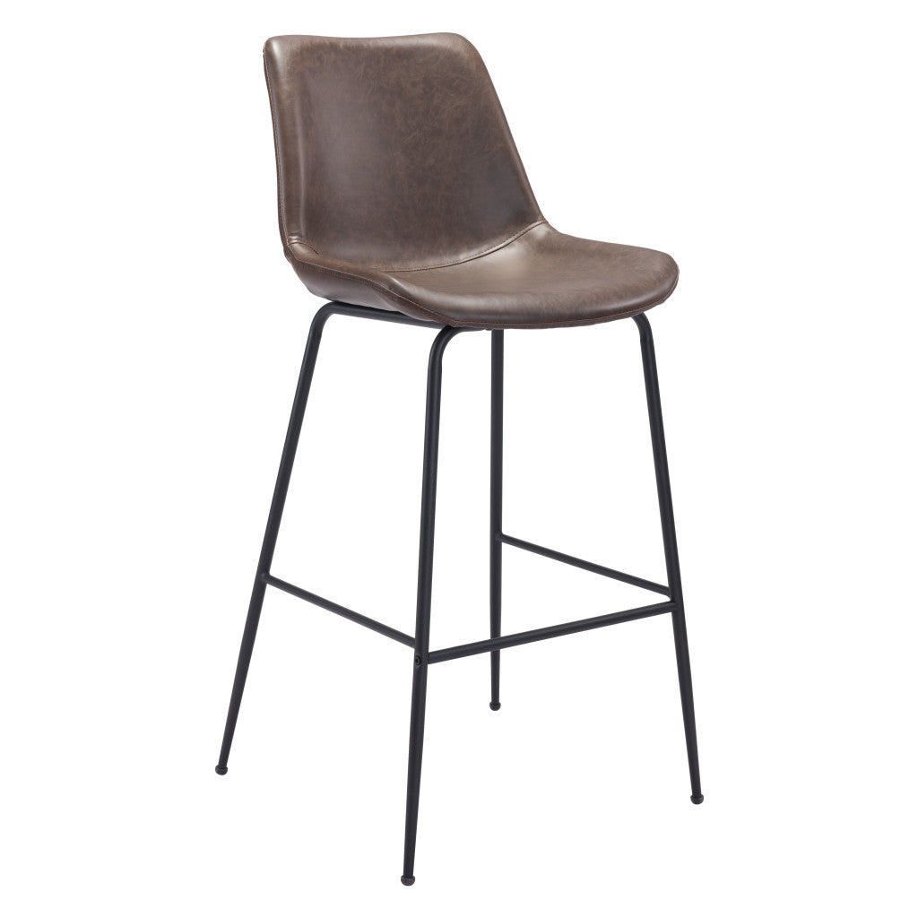 31" Brown and Black Steel Low Back Bar Height Bar Chair - Loft&Timber
