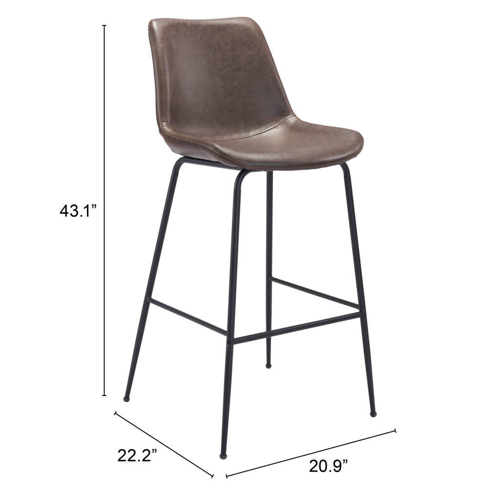31" Brown and Black Steel Low Back Bar Height Bar Chair - Loft&Timber