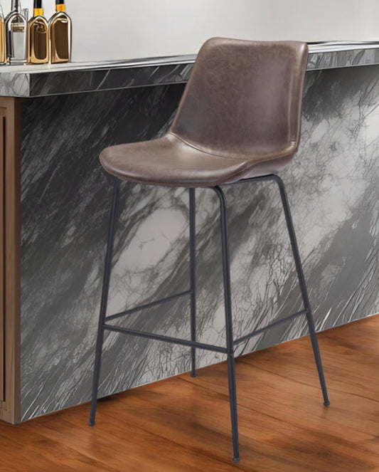 31" Brown and Black Steel Low Back Bar Height Bar Chair - Loft&Timber