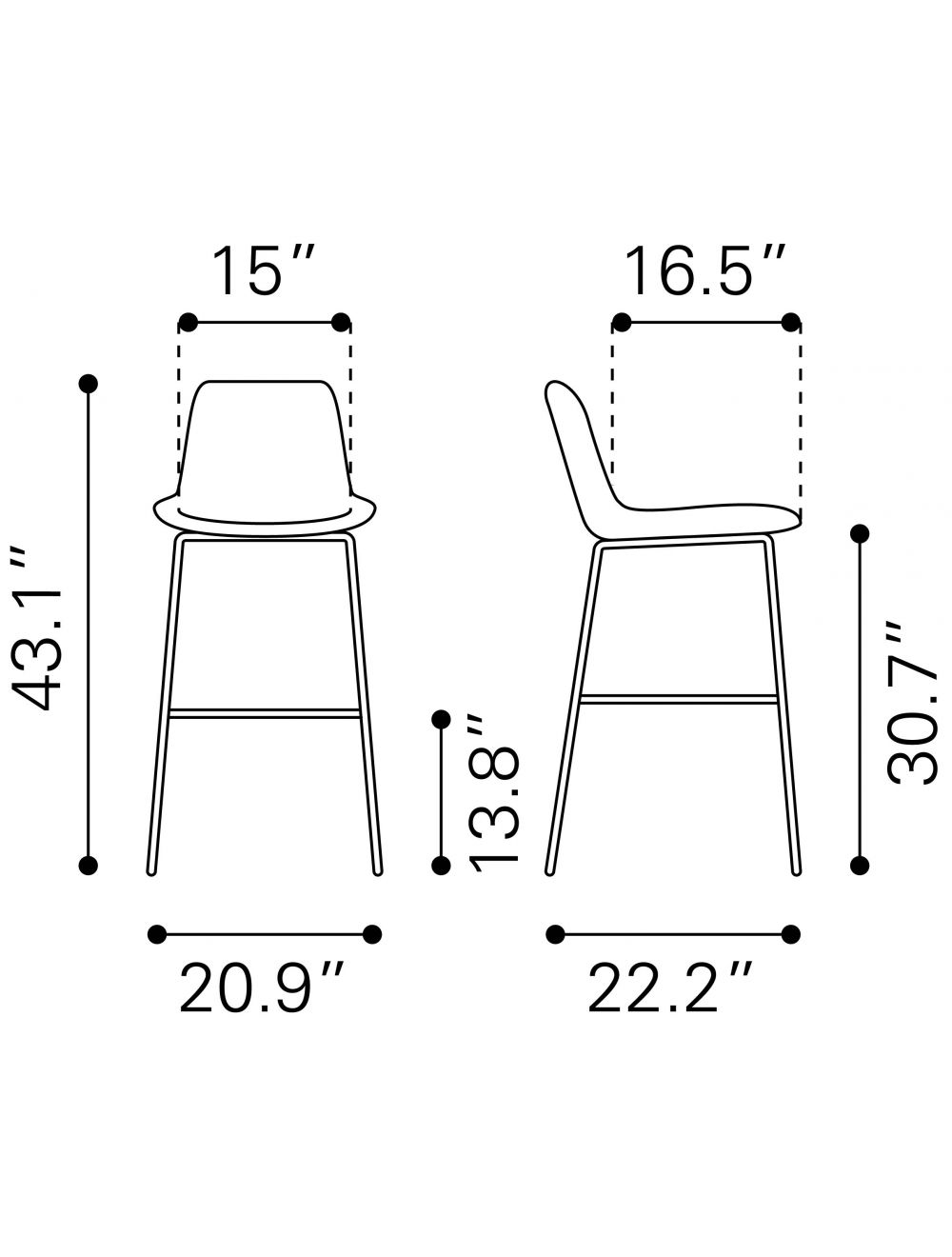 31 " Gray And Black Steel Low Back Bar Height Bar Chair - Loft&Timber