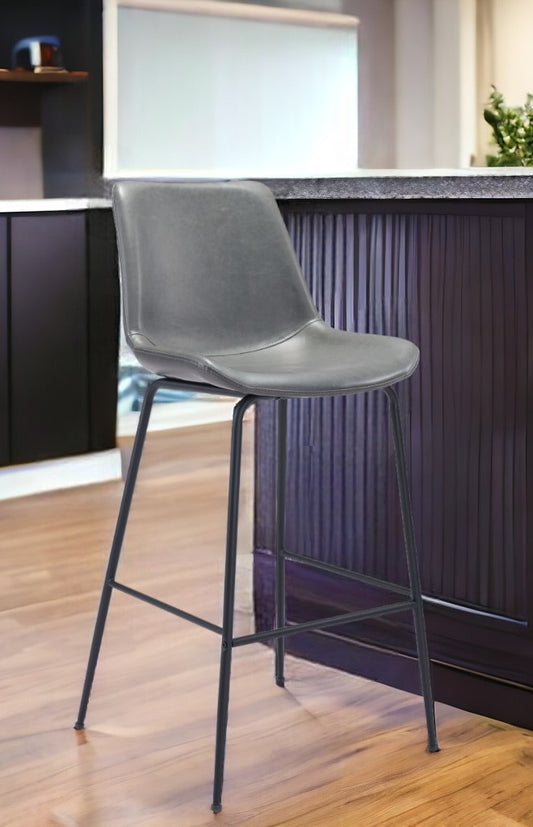 31 " Gray And Black Steel Low Back Bar Height Bar Chair - Loft&Timber