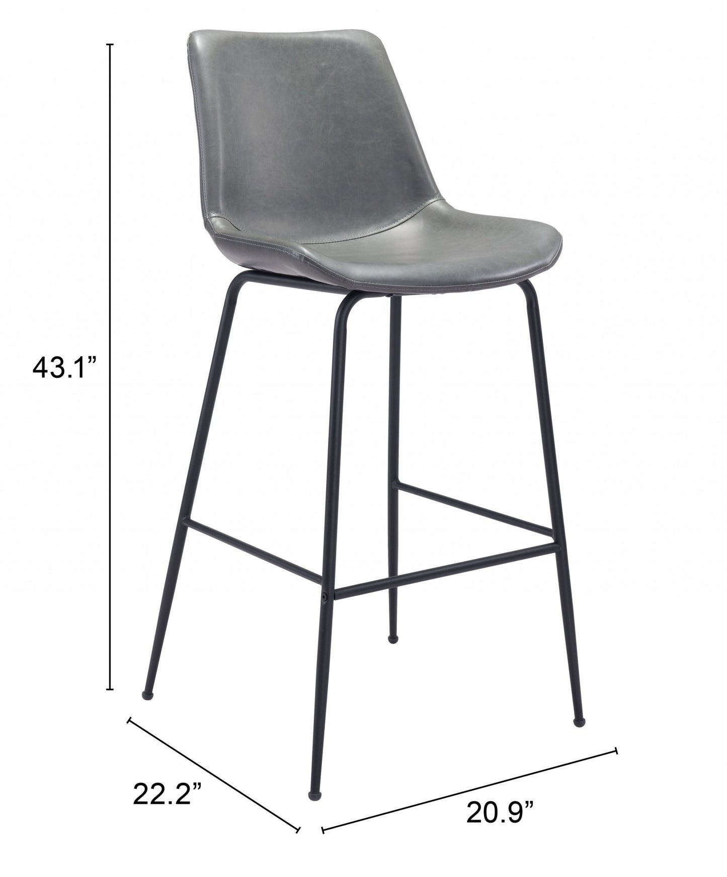 31 " Gray And Black Steel Low Back Bar Height Bar Chair - Loft&Timber