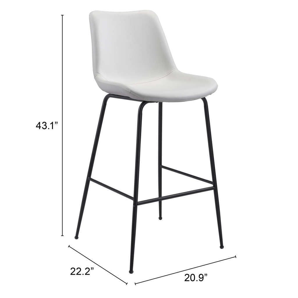 31" White And Black Steel Low Back Bar Height Bar Chair - Loft&Timber