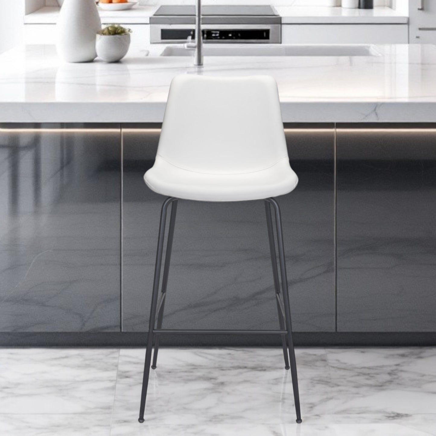 31" White And Black Steel Low Back Bar Height Bar Chair - Loft&Timber