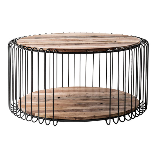 32" Natural And Black Solid Wood And Steel Round Coffee Table With Shelf - Loft&Timber