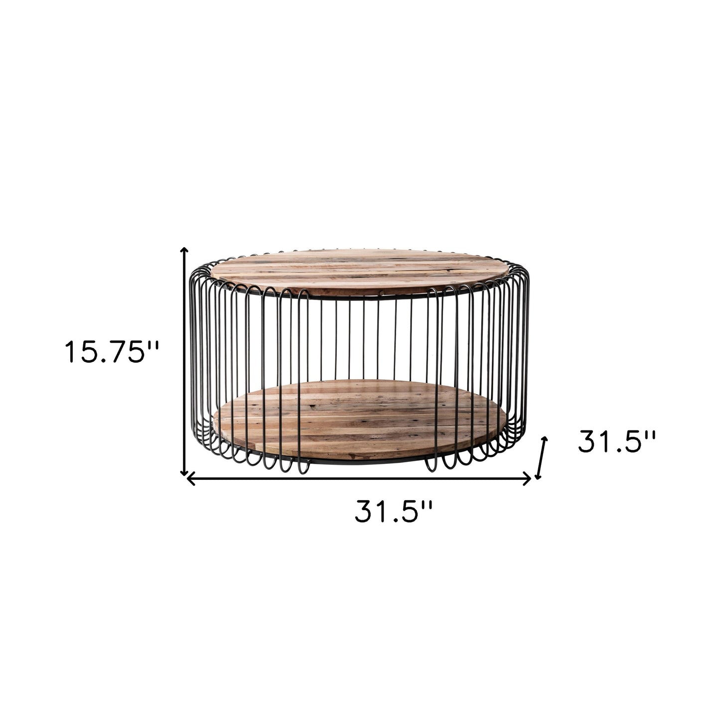 32" Natural And Black Solid Wood And Steel Round Coffee Table With Shelf - Loft&Timber