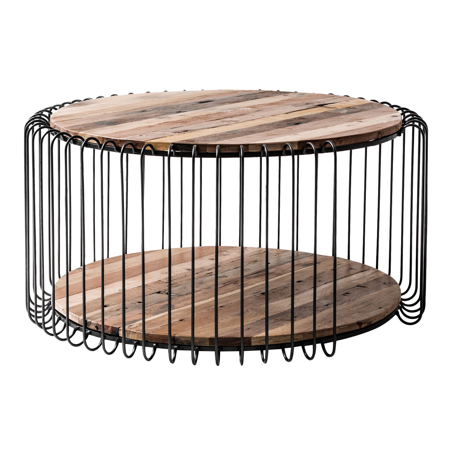 32" Natural And Black Solid Wood And Steel Round Coffee Table With Shelf - Loft&Timber