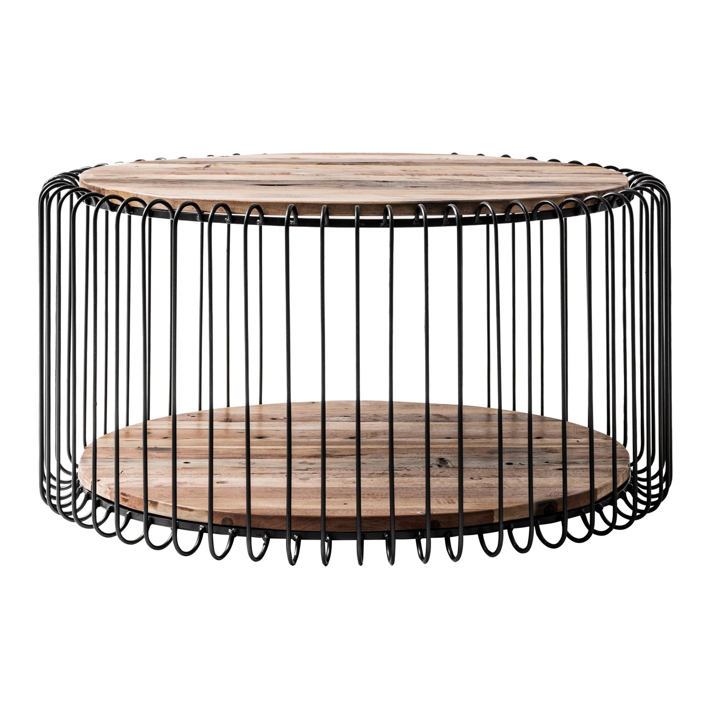32" Natural And Black Solid Wood And Steel Round Coffee Table With Shelf - Loft&Timber