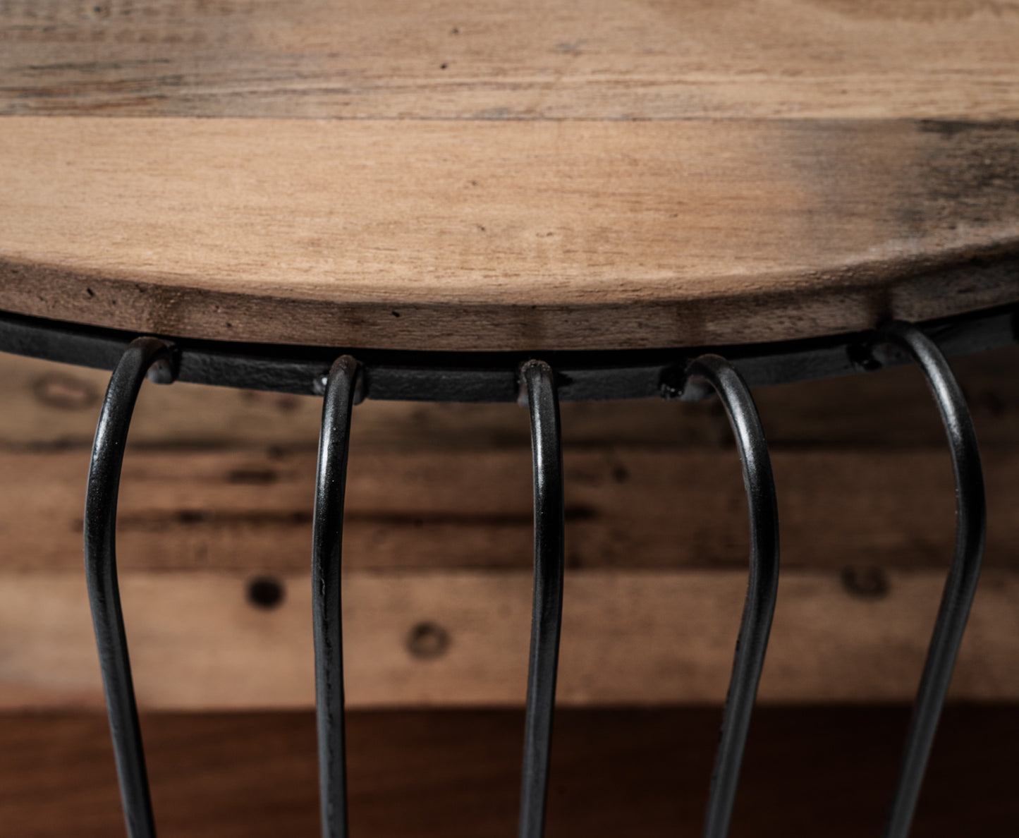 32" Natural And Black Solid Wood And Steel Round Coffee Table With Shelf - Loft&Timber