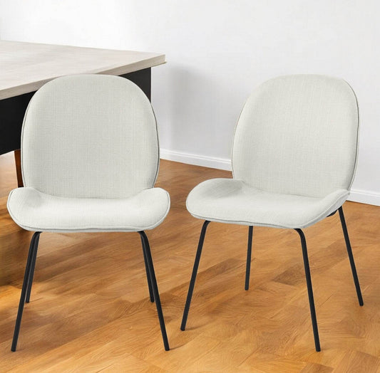 Set of Two White and Black Upholstered Fabric Dining Side Chairs - Loft&Timber