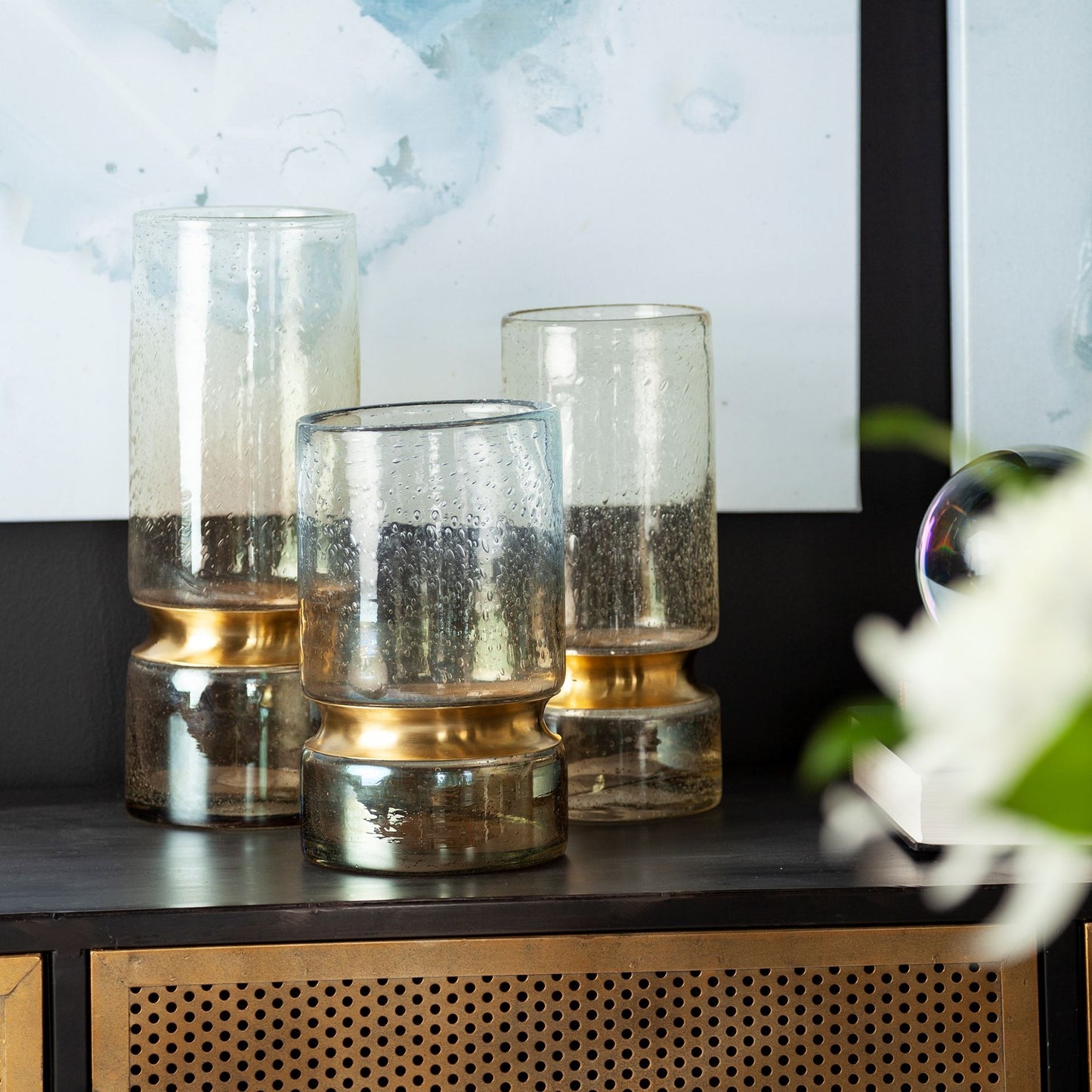 13" Gold Abstract Cylinder Metal Table Vase - Loft&Timber