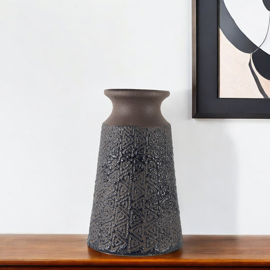 11" Brown and Blue Tribal Ceramic Vase - Loft&Timber