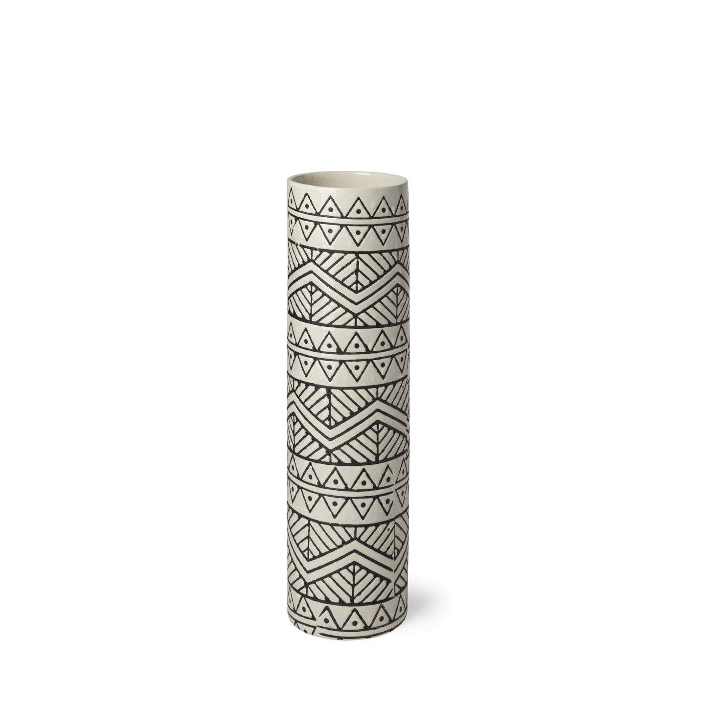 14" Cream Geometric Cylinder Ceramic Table Vase - Loft&Timber