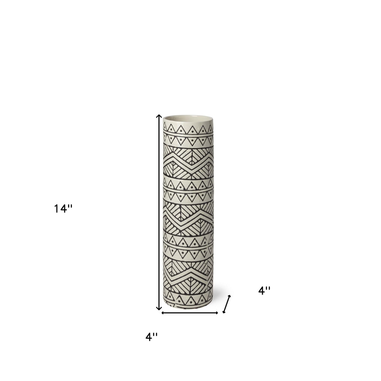 14" Cream Geometric Cylinder Ceramic Table Vase - Loft&Timber