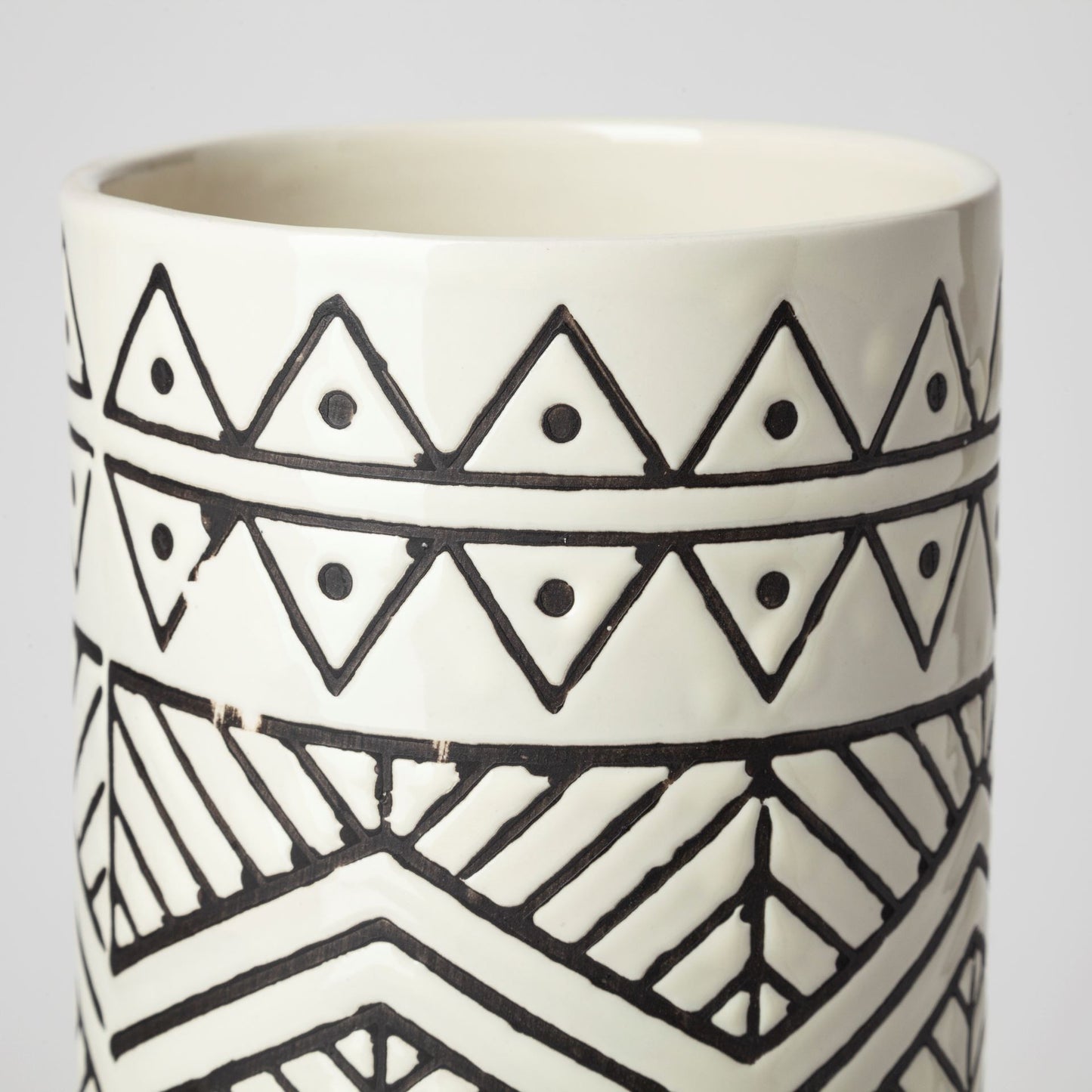 14" Cream Geometric Cylinder Ceramic Table Vase - Loft&Timber
