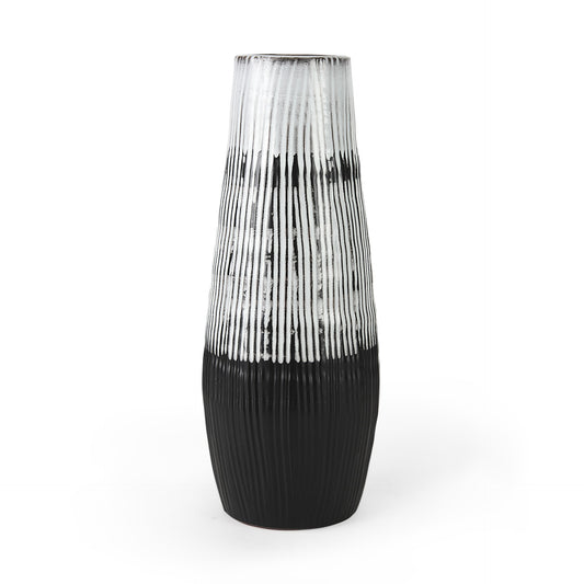 19" Black Gray And White Abstract Cylinder Ceramic Table Vase - Loft&Timber