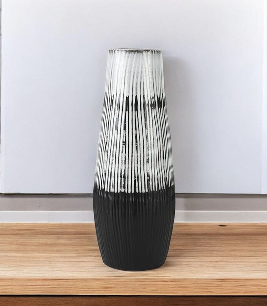 19" Black Gray And White Abstract Cylinder Ceramic Table Vase - Loft&Timber