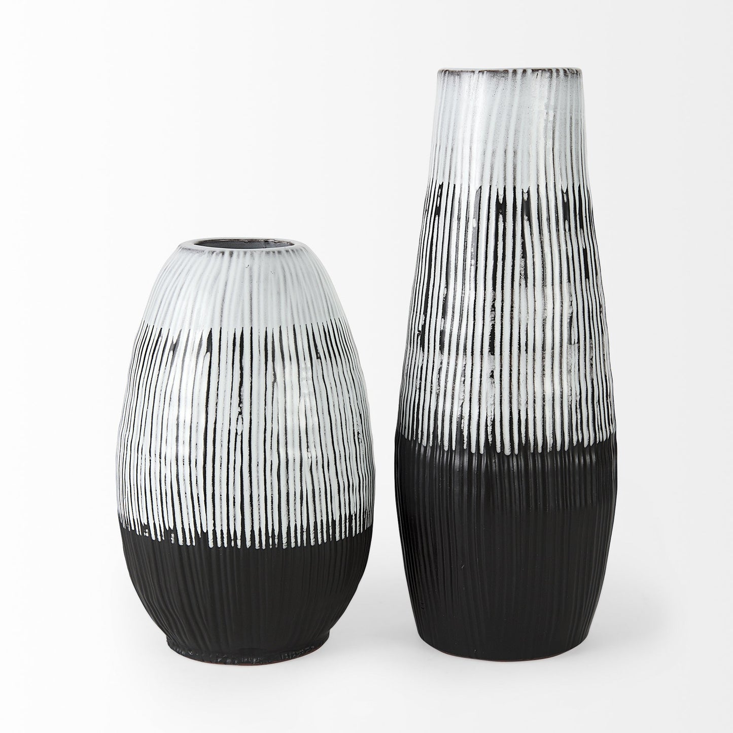 19" Black Gray And White Abstract Cylinder Ceramic Table Vase - Loft&Timber