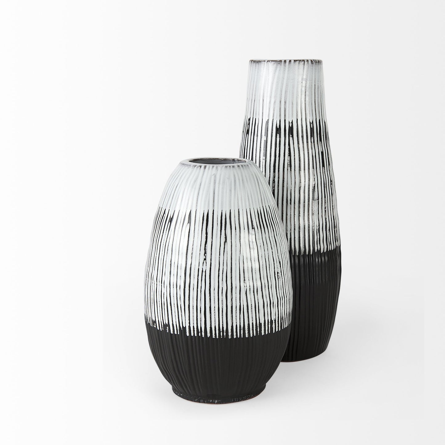 19" Black Gray And White Abstract Cylinder Ceramic Table Vase - Loft&Timber