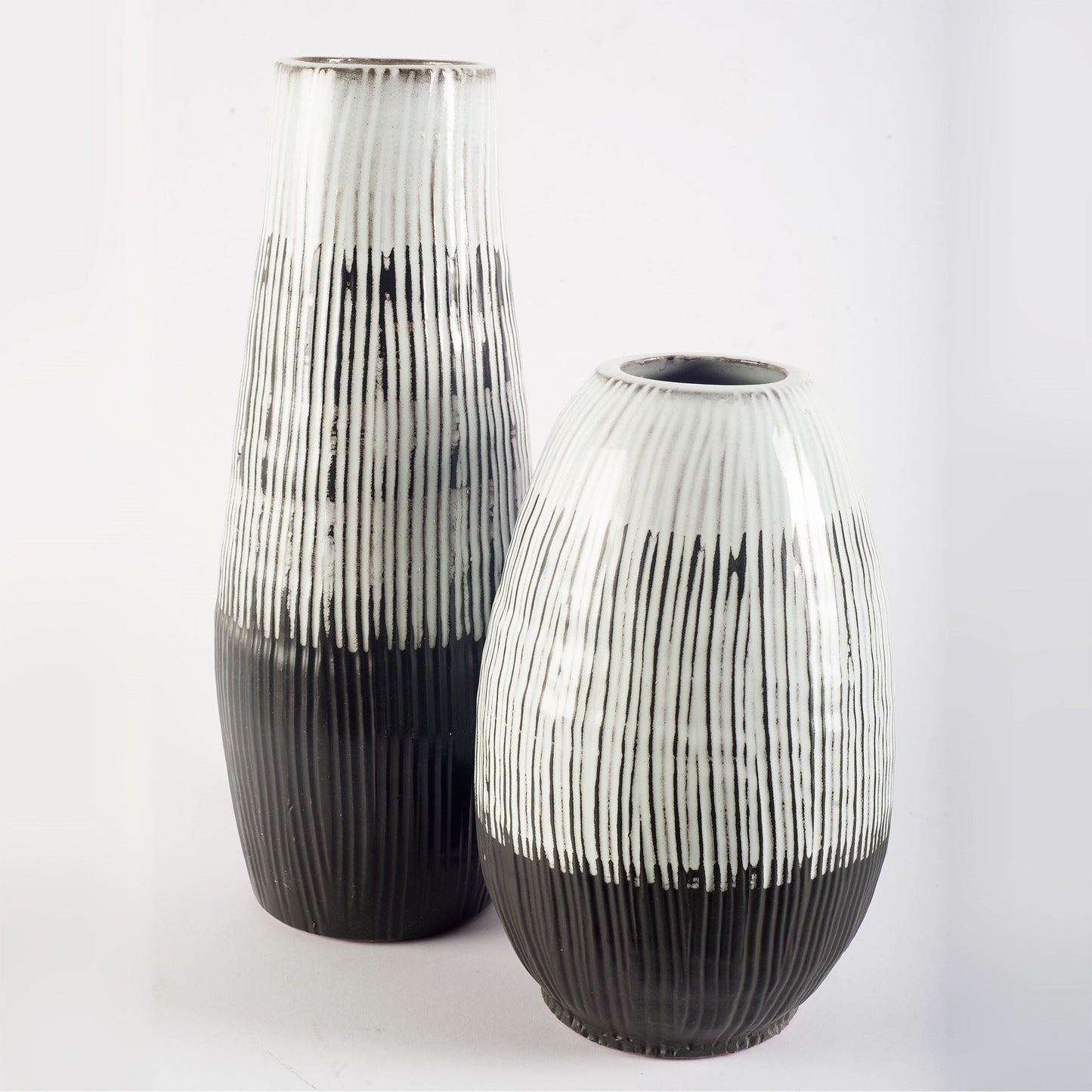 19" Black Gray And White Abstract Cylinder Ceramic Table Vase - Loft&Timber