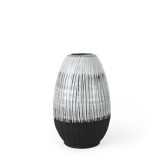 13" Black Gray And White Abstract Cylinder Ceramic Table Vase - Loft&Timber