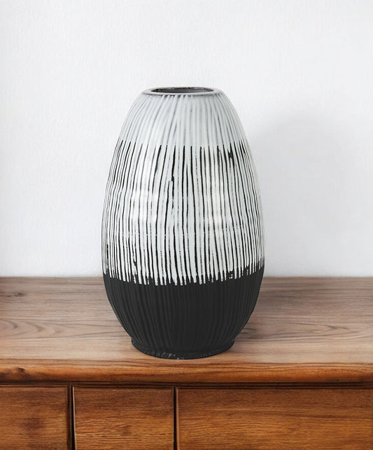 13" Black Gray And White Abstract Cylinder Ceramic Table Vase - Loft&Timber