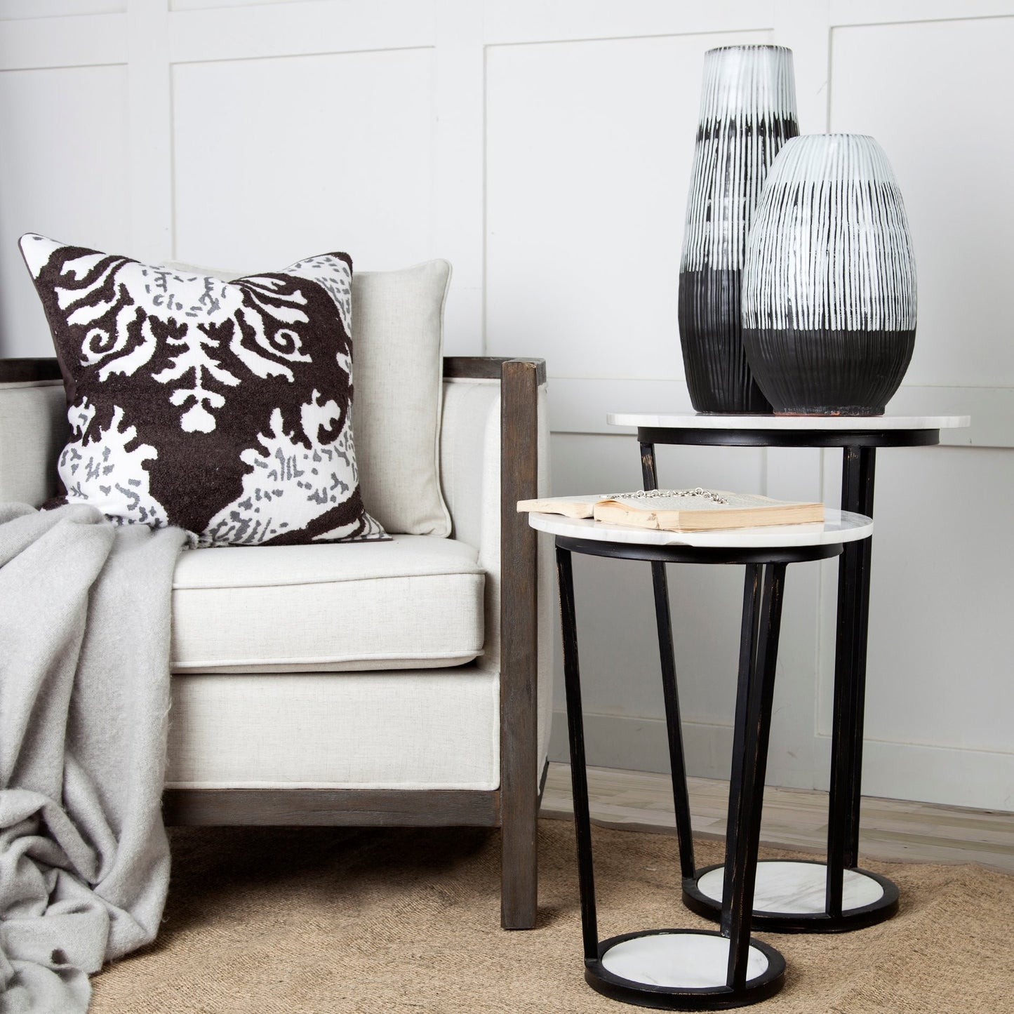 13" Black Gray And White Abstract Cylinder Ceramic Table Vase - Loft&Timber