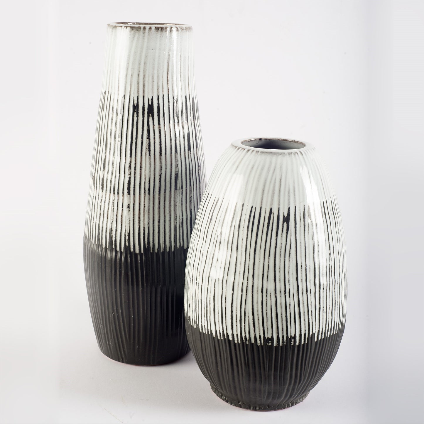 13" Black Gray And White Abstract Cylinder Ceramic Table Vase - Loft&Timber