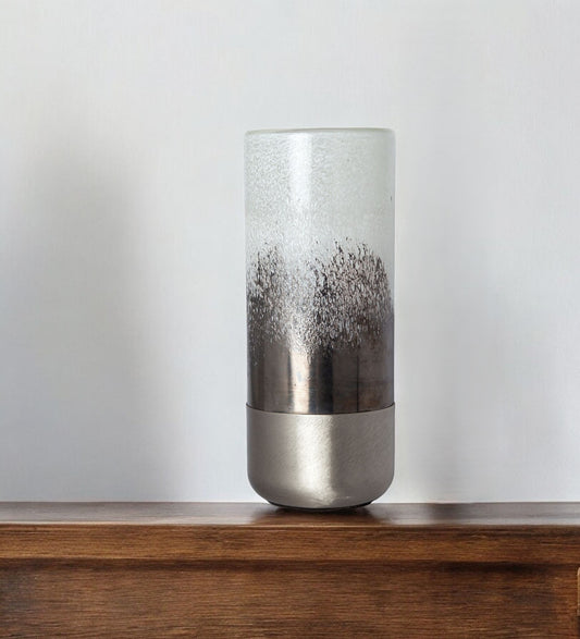 13" White Abstract Crystal Glass Cylinder Table Vase - Loft&Timber