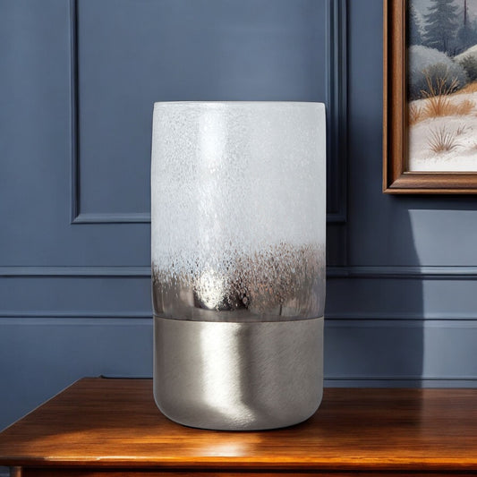 12" White Abstract Crystal Glass Cylinder Table Vase - Loft&Timber