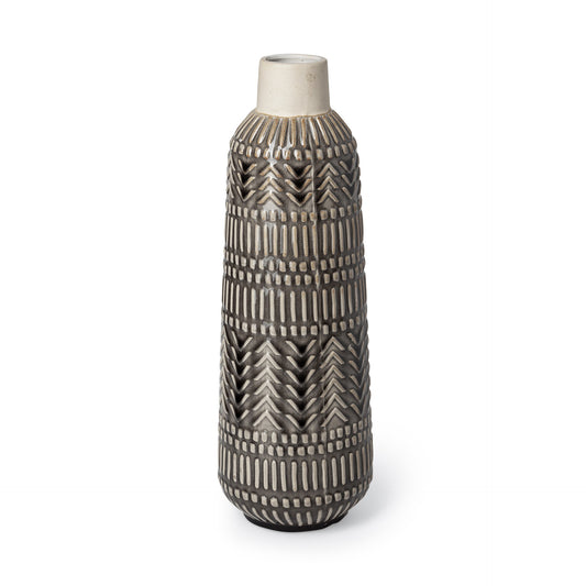 14" Gray Abstract Cylinder Ceramic Table Vase - Loft&Timber