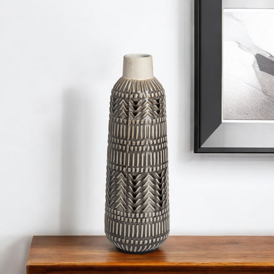 14" Gray Abstract Cylinder Ceramic Table Vase - Loft&Timber