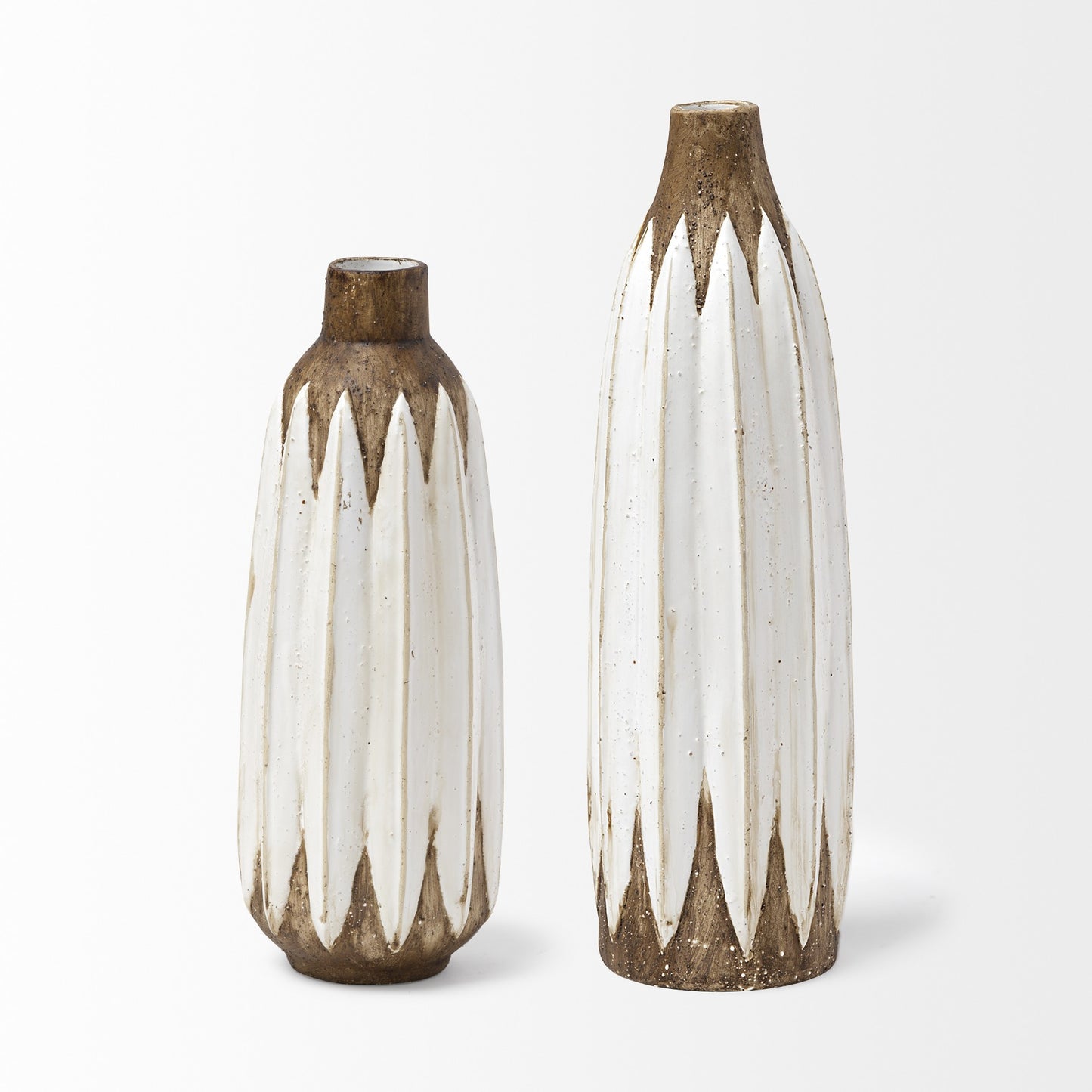 18" Brown And White Abstract Cylinder Ceramic Table Vase - Loft&Timber