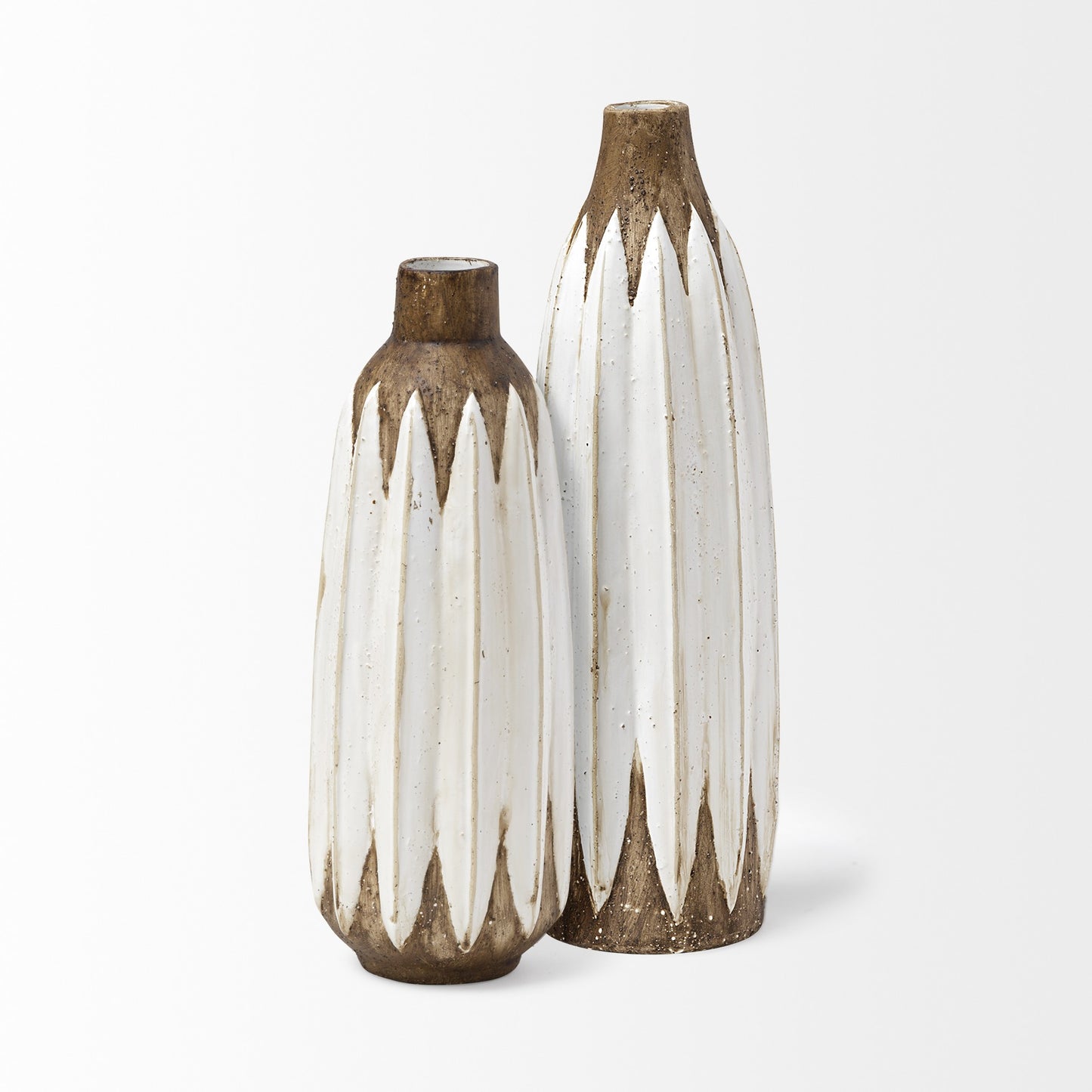 18" Brown And White Abstract Cylinder Ceramic Table Vase - Loft&Timber
