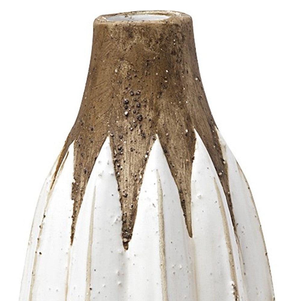18" Brown And White Abstract Cylinder Ceramic Table Vase - Loft&Timber