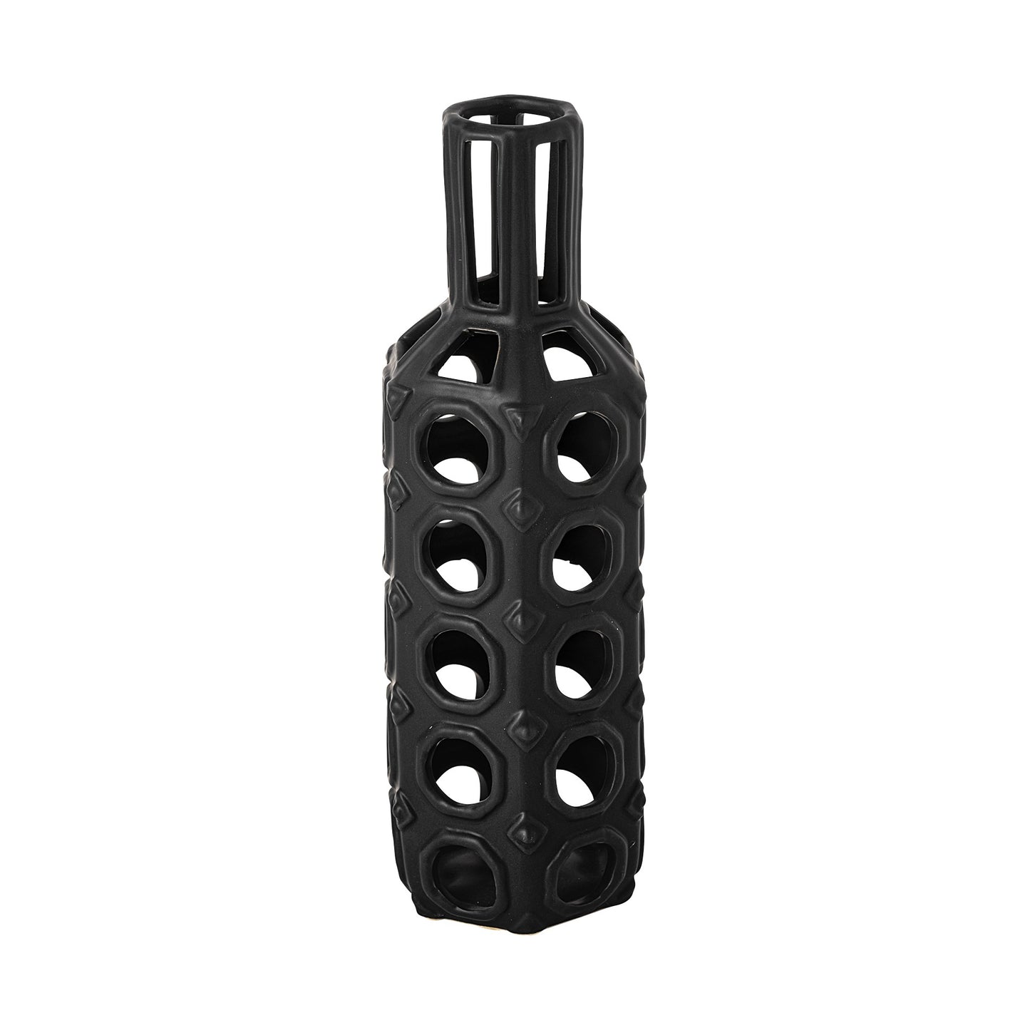 12" Black Ceramic Pierced Geometric Cylinder Table Vase - Loft&Timber