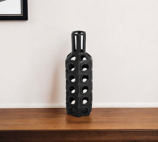 12" Black Ceramic Pierced Geometric Cylinder Table Vase - Loft&Timber