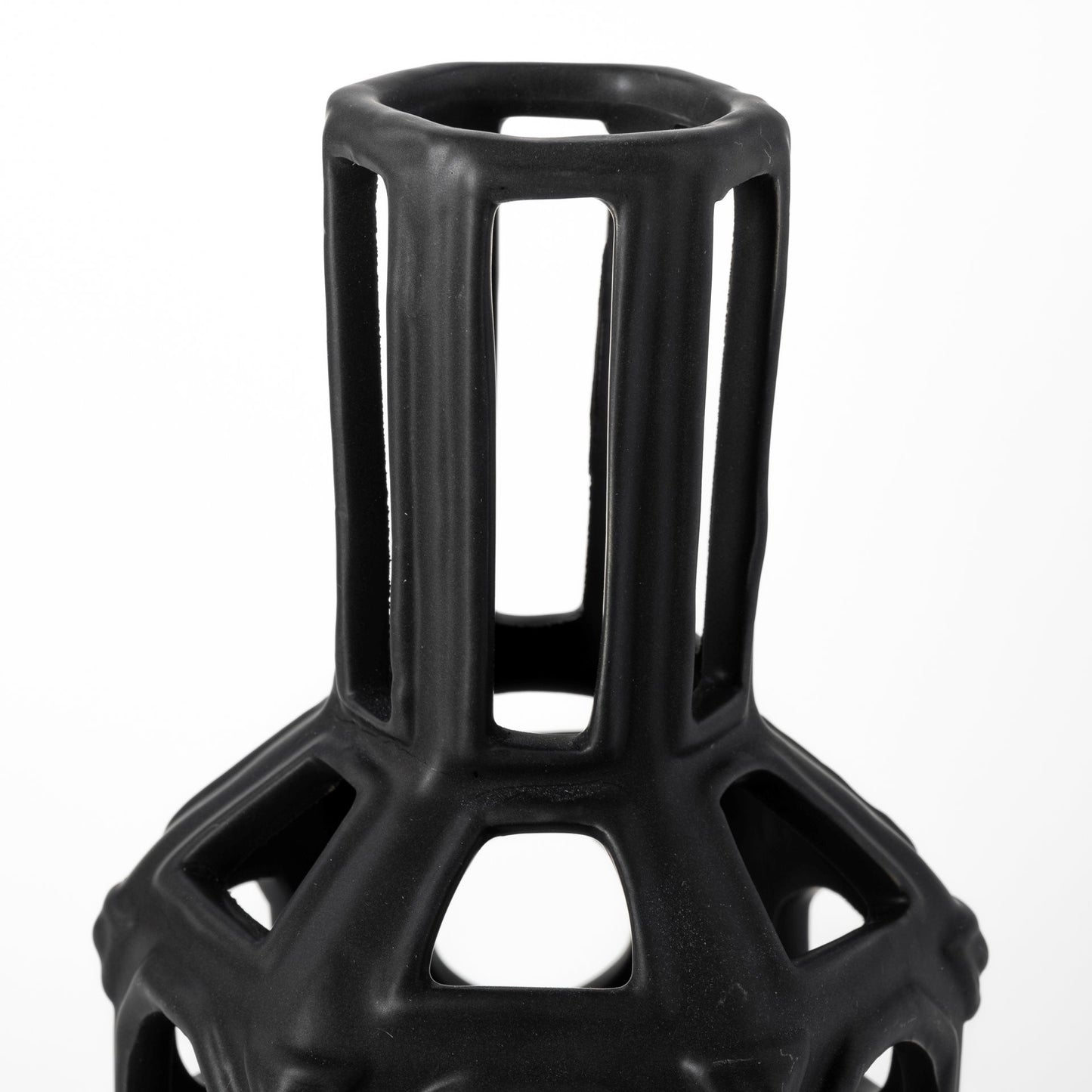 12" Black Ceramic Pierced Geometric Cylinder Table Vase - Loft&Timber