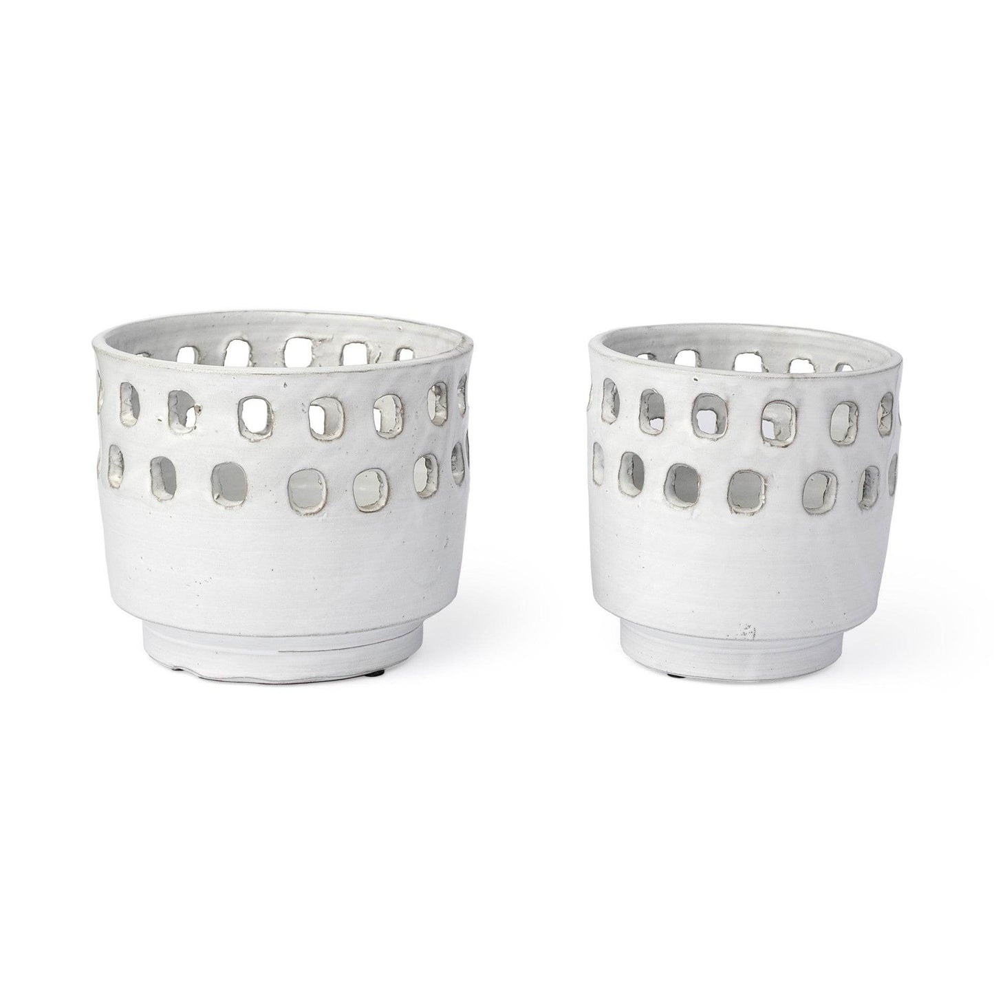 Set of Two White Abstract Cylinder Ceramic Table Vase - Loft&Timber