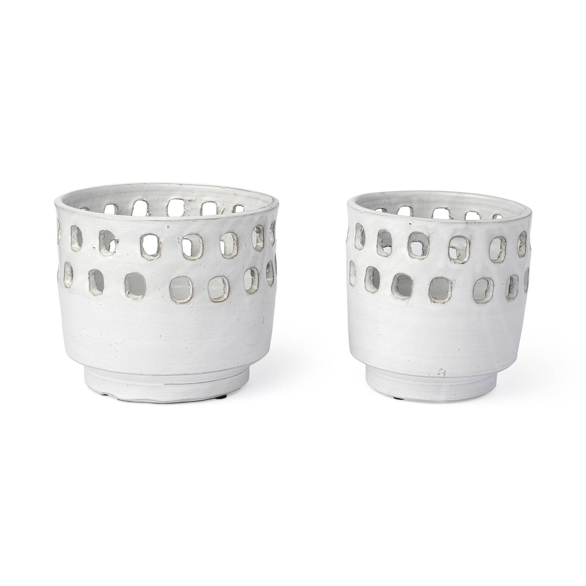 Set of Two White Abstract Cylinder Ceramic Table Vase - Loft&Timber
