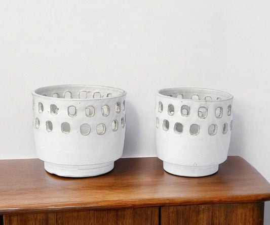 Set of Two White Abstract Cylinder Ceramic Table Vase - Loft&Timber