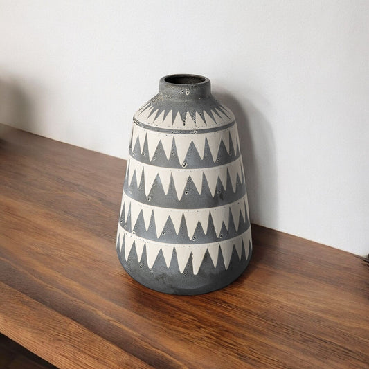 10" Gray And Ivory Abstract Cylinder Ceramic Table Vase - Loft&Timber